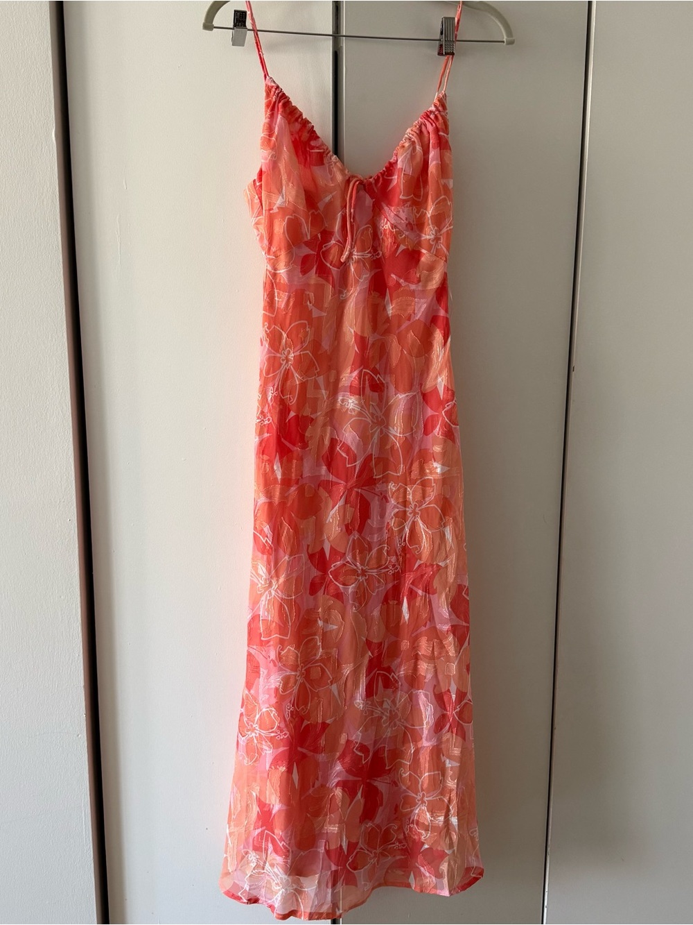 Fortunate One Coral Floral Slip One-Piece Dress S